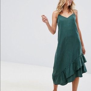 Monki green asymmetrical ruffle woven dress